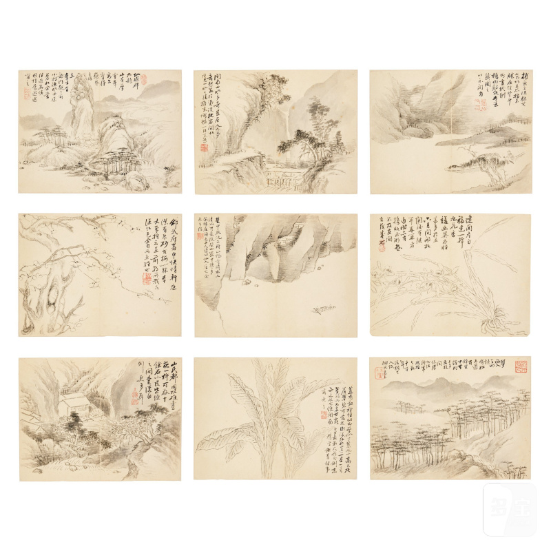 馮洽 山水圖九幅 水墨紙本 | FENG QIA (1731-1819)